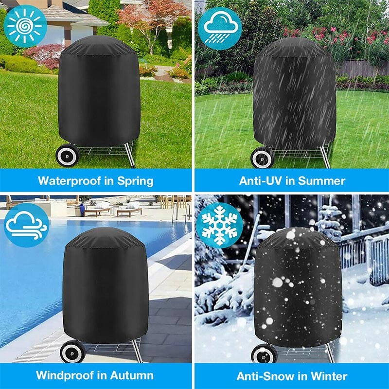 Μαύρο αδιάβροχο κάλυμμα μπάρμπεκιου εξωτερικού χώρου Προστατευτικό κάλυμμα ψησταριάς από σκόνη βαρέως τύπου Καπάκι στρογγυλής εστίας αερίου Ηλεκτρικό κάλυμμα μπάρμπεκιου