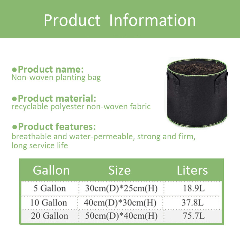5 10 20 галона филцови торби за отглеждане Удебелени нетъкани зеленчукови фиданки Чанти за засаждане на картофени дървета Сгъваеми кофи за засаждане
