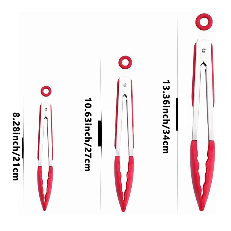 3 iepakojumi, 8/10/13 collu pārtikas saspraudes, daudzfunkcionālas silikona nerūsējošā tērauda pārtikas knaibles, pretpiedeguma bārbekjū skava, steika saspraude