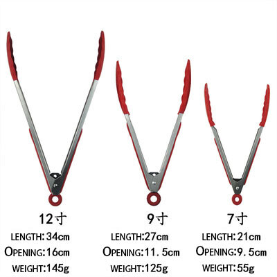 7/9/12 collu silikona pārtikas knaibles nerūsējošā tērauda knaibles Silikona neslīdoša gatavošanas skava BBQ salātu rīki Grila virtuves piederumi
