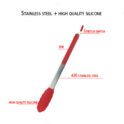 7/9/12 collu silikona pārtikas knaibles nerūsējošā tērauda knaibles Silikona neslīdoša gatavošanas skava BBQ salātu rīki Grila virtuves piederumi
