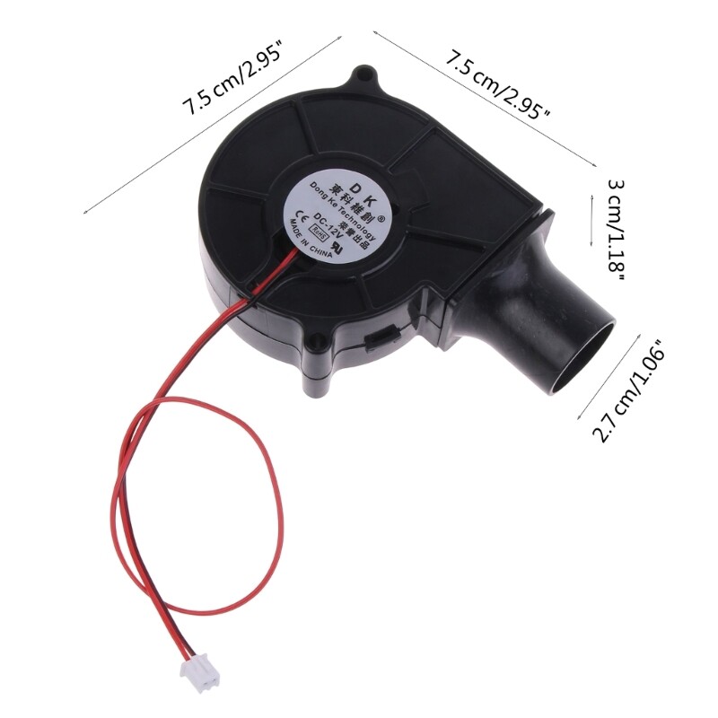 75 mm pūtējs 7530 mm 12 V kausēšanas metāla ventilators BBQ ventilators 27 mm gaisa vads priekš Green EGG J6PC