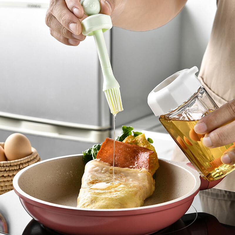 Cepamās eļļas pudele ar silikona otu garšvielu mērces pudele stikla uzglabāšanas pudeles garšvielu stikla eļļas tvertnei, virtuves instrumenti