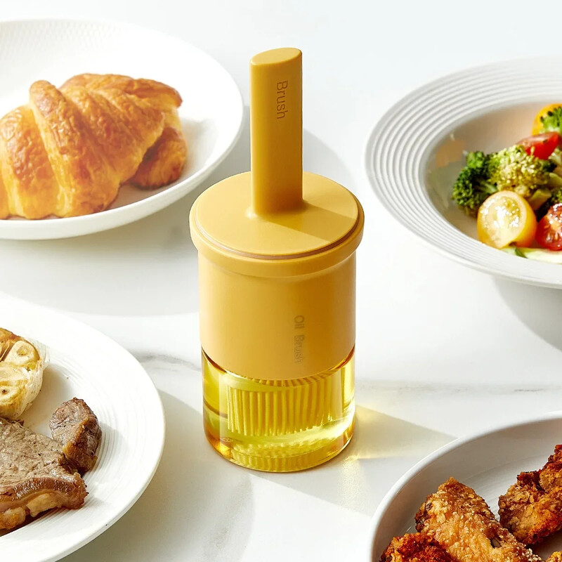 Sākums 2-in-1 eļļas birstes pudele silikona Augstas temperatūras izturīga eļļas birstes pudele Eļļas pods āra bārbekjū eļļas birstes pudele