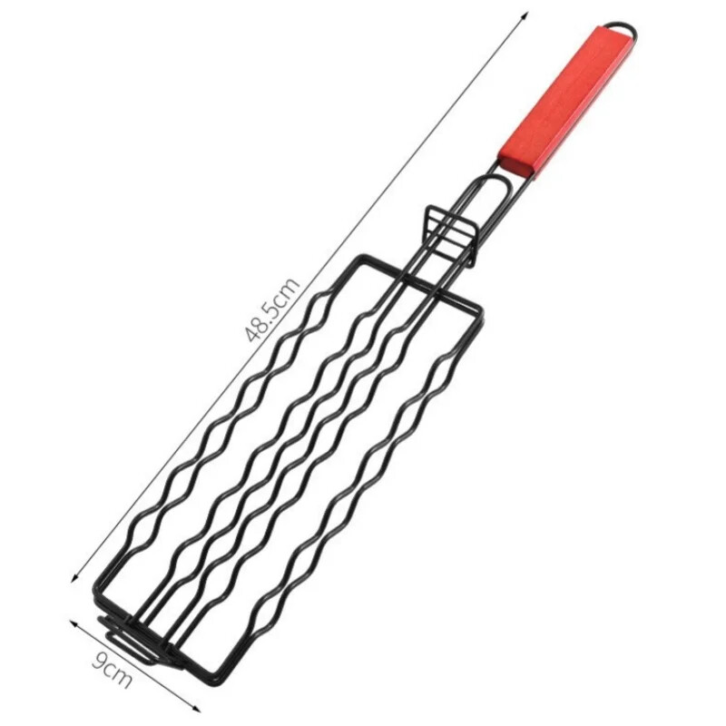 1Gb kempinga nerūsējošā tērauda cīsiņu bārbekjū saspraude Nepiedegoša šķiņķa desu cepšanas tīkla sprādze cepšanas grozs cīsiņu grila grozs