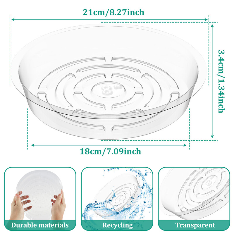 20 τμχ Πιατάκια φυτών 8 ιντσών Clear Plant Drip Tray Ανθεκτικό Ελαφρύ πλαστικό σετ δίσκου γλάστρας επαναχρησιμοποιήσιμο φυτό εσωτερικού χώρου εξωτερικού χώρου