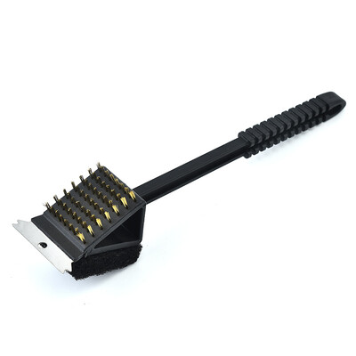 Trīs vienā Barbekjū stiepļu birste Barbekjū grila cepeškrāsns tīrīšanas birste Vara sūkļa lāpstiņa ar garu kātu tīrīšanas birste