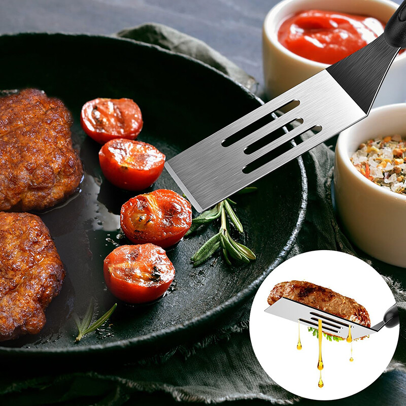 Nerūsējošā tērauda kvadrātveida galva steiks gatavošanas lāpstiņa koka rokturis picas lāpsta pankūka liellopu gaļas virpotājs skrāpis grila piederumi virtuvei