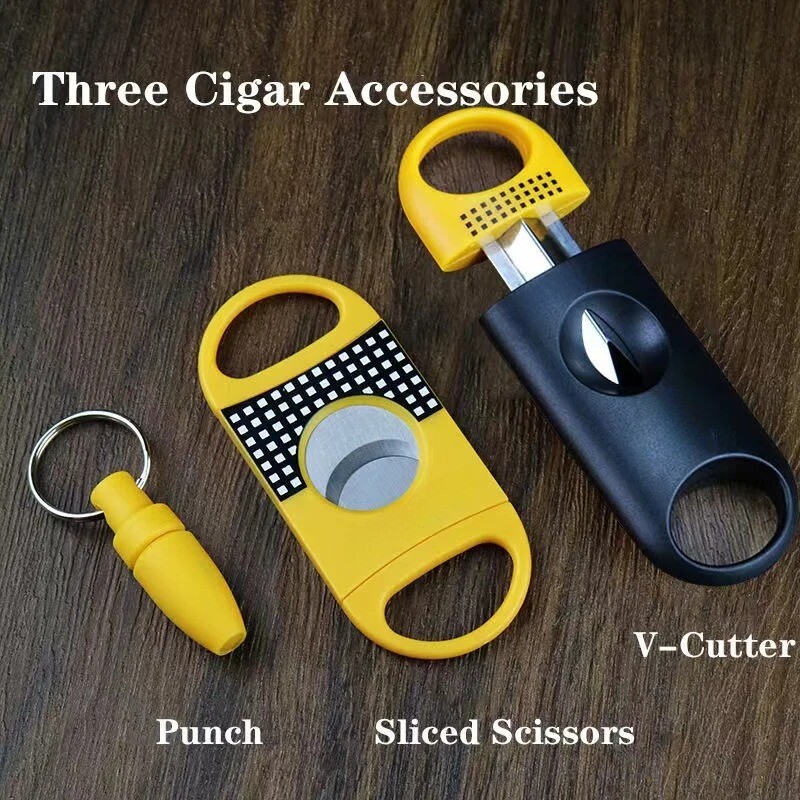 3 cigarų rinkiniai cigarų pjaustytuvas plastikinis V formos nerūdijančio plieno peiliukai Klasikinis cigarų pjaustytuvas Giljotina Kalėdų cigarų žirklės Dovana