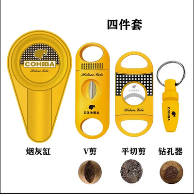 Brūns 4 cigāru komplekts cigāru griezēja kabatas pelnu trauks V-Cut Sharp Puro šķēres Giljotīnas perforators nazis sīkrīks Kubas cigāru piederumi
