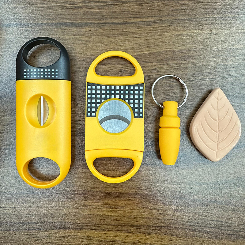 Brūns 4 cigāru komplekts cigāru griezēja kabatas pelnu trauks V-Cut Sharp Puro šķēres Giljotīnas perforators nazis sīkrīks Kubas cigāru piederumi