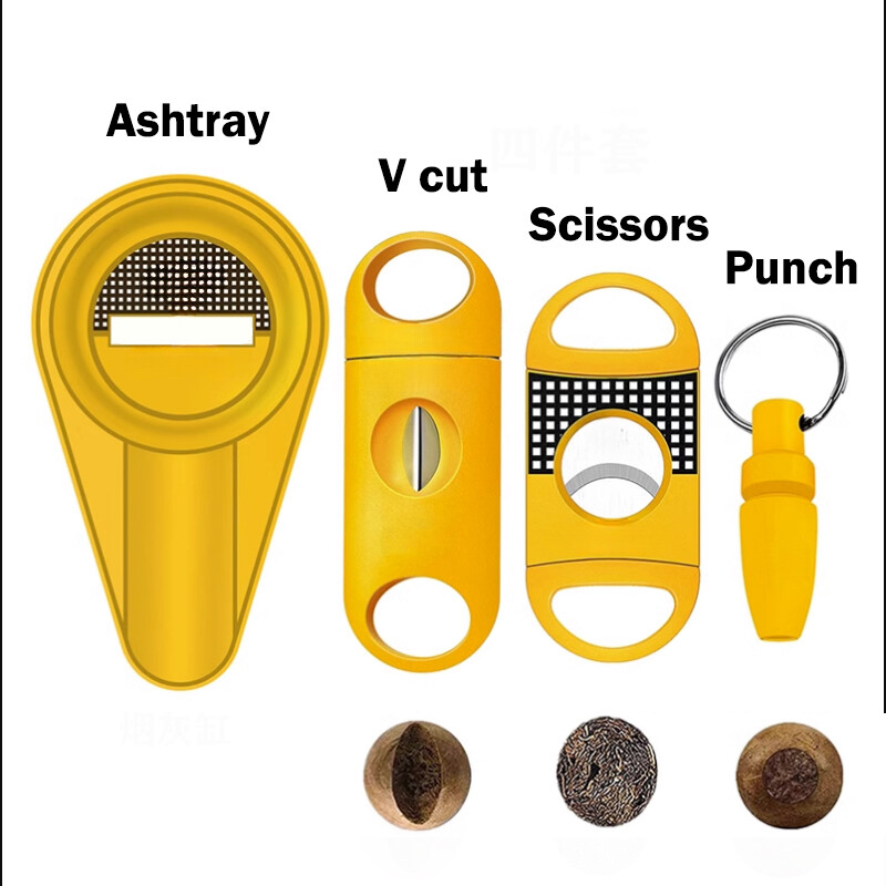 Brūns 4 cigāru komplekts cigāru griezēja kabatas pelnu trauks V-Cut Sharp Puro šķēres Giljotīnas perforators nazis sīkrīks Kubas cigāru piederumi