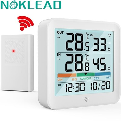 NOKLEAD LCD Ψηφιακό Θερμόμετρο Υγρόμετρο Εσωτερική Εξωτερική Θερμοκρασία Μετρητής υγρασίας Θερμοκρασία και Αισθητήρας Υγρασίας Γραφείο Οικία