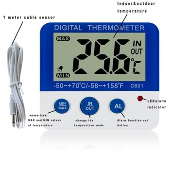 Ψηφιακά θερμόμετρα Ψυγειοκαταψύκτη Led ℃/℉ Μετρητής υγρασίας θερμοκρασίας με Λειτουργία συναγερμού ένδειξης Led για προμήθειες κουζίνας