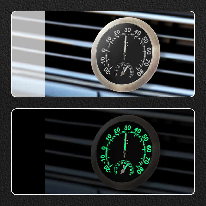 Autosalongi helendav termomeeter Hügromeeter ilma akuta Kodu Termohügromeeter Sõidukile paigaldatav temperatuuriniiskusmõõtur