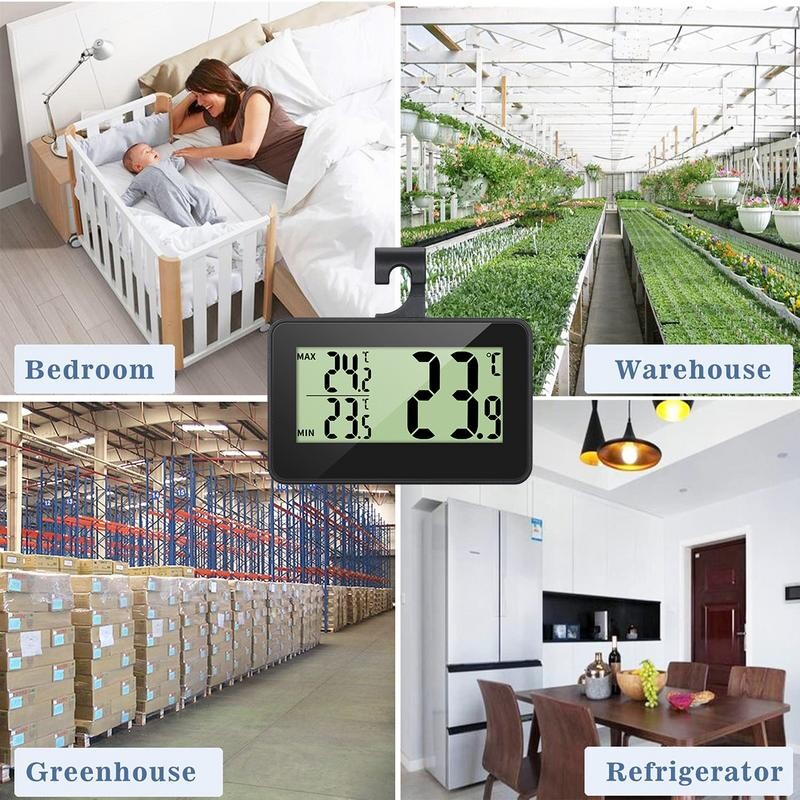 Juhtmevabad külmiku termomeetrid veekindlad suur LCD-ekraan Max/Min Salvestusfunktsioon Külmkapi termomeetrid Digitaalne sügavkülmik