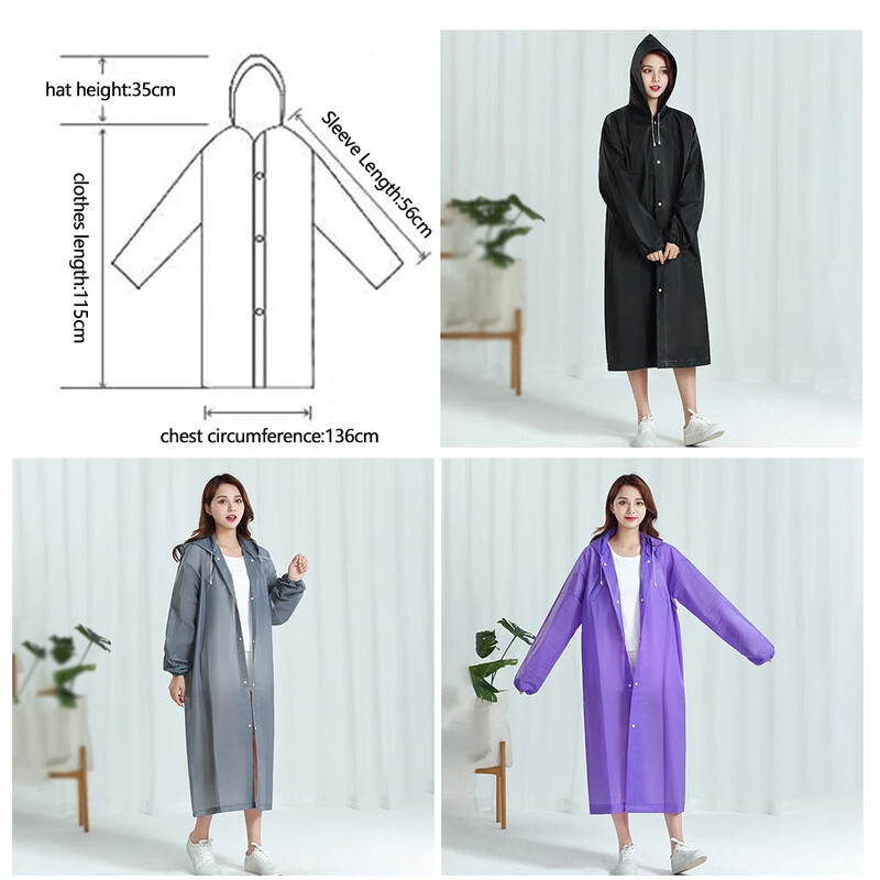 Moodne EVA laste täiskasvanute vihmamantel, lastele täiskasvanutele mõeldud paksendatud veekindel vihmamantel tüdrukule poisile õues matkamiseks reisimiseks korduvkasutatav vihmajope