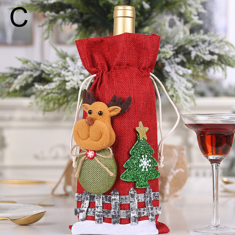 Καλύμματα χριστουγεννιάτικων μπουκαλιών κρασιού Τσάντα Χιονάνθρωπος Άγιος Βασίλης Κάλυμμα μπουκαλιού σαμπάνιας Μανίκι Καλά Χριστούγεννα Διακοσμήσεις τραπεζιού