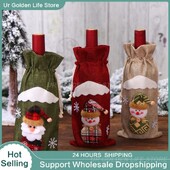 Καλύμματα χριστουγεννιάτικων μπουκαλιών Τέλειο μέγεθος Γιορτινή ατμόσφαιρα Χαριτωμένο υφασμάτινο Διακόσμηση για πάρτι Διακοσμητικά τσάντα κορδονιών Φόρεμα ανθεκτικό