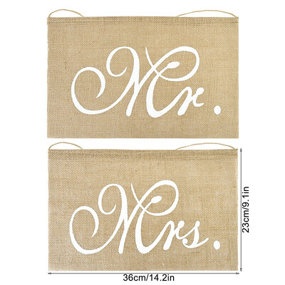 2 tk/komplekt Mrs Burlapi džuudist toolbänner Romantiline rippuv toolimärk Lipp Rustikaalne pulmapeo banketi kaunistus fotorekvisiidid