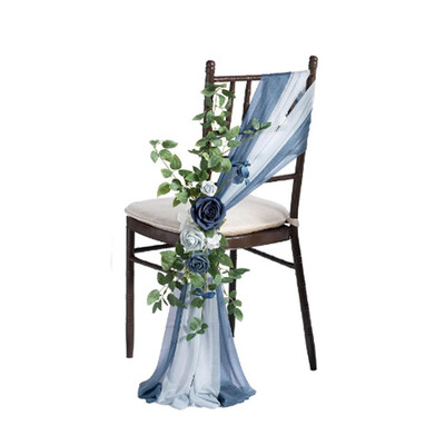 3бр. Шифонени пояси за столове Сватбени калъфи за столове Панделка Baby Shower Парти пътека Изкуствено цвете Калъфка за столове Хотелски банкетен декор