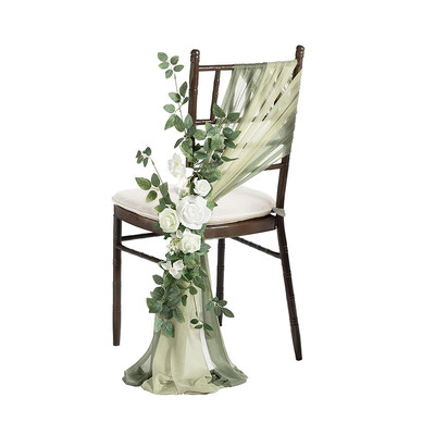 3бр. Шифонени пояси за столове Сватбени калъфи за столове Панделка Baby Shower Парти пътека Изкуствено цвете Калъфка за столове Хотелски банкетен декор