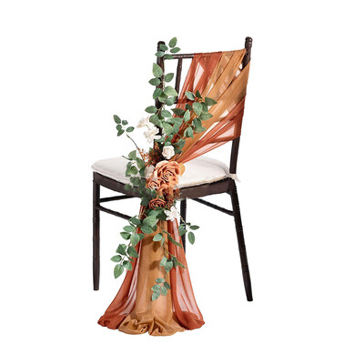 3бр. Шифонени пояси за столове Сватбени калъфи за столове Панделка Baby Shower Парти пътека Изкуствено цвете Калъфка за столове Хотелски банкетен декор