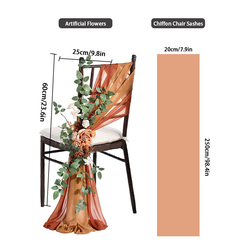 3бр. Шифонени пояси за столове Сватбени калъфи за столове Панделка Baby Shower Парти пътека Изкуствено цвете Калъфка за столове Хотелски банкетен декор