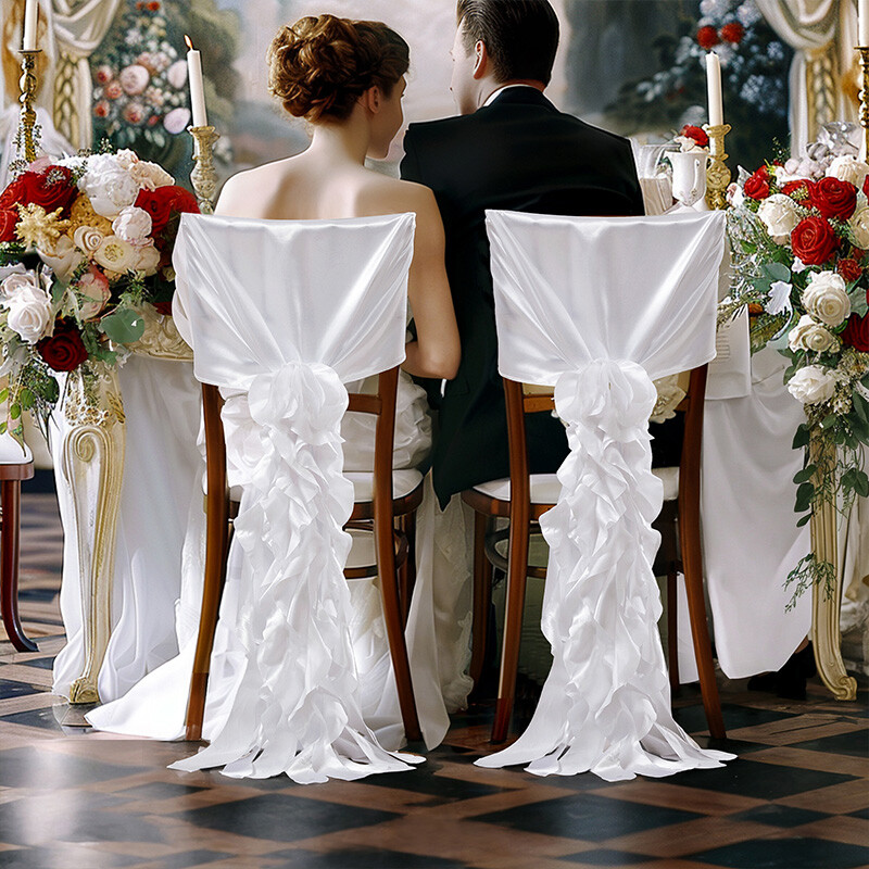 Pulma satiinist tooli kate Romantiline ühevärvilised paelad Tooli seljatoed peo banketi jaoks peokaunistuseks sõlme tooliraamid