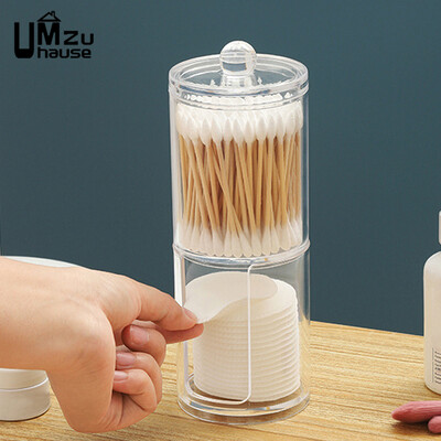 Tampoonid Meik Puuvillakarp Kosmeetikapadjad läbipaistev ümbris Hambaniidi jaoturi otsikute hoidik kaanega Vanity Vannitoa hoiustamisorganid