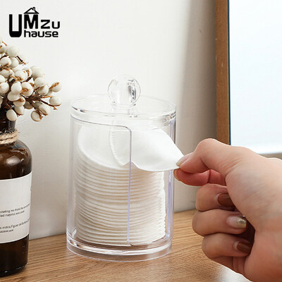 Tampoonid Meik Puuvillakarp Kosmeetikapadjad läbipaistev ümbris Hambaniidi jaoturi otsikute hoidik kaanega Vanity Vannitoa hoiustamisorganid