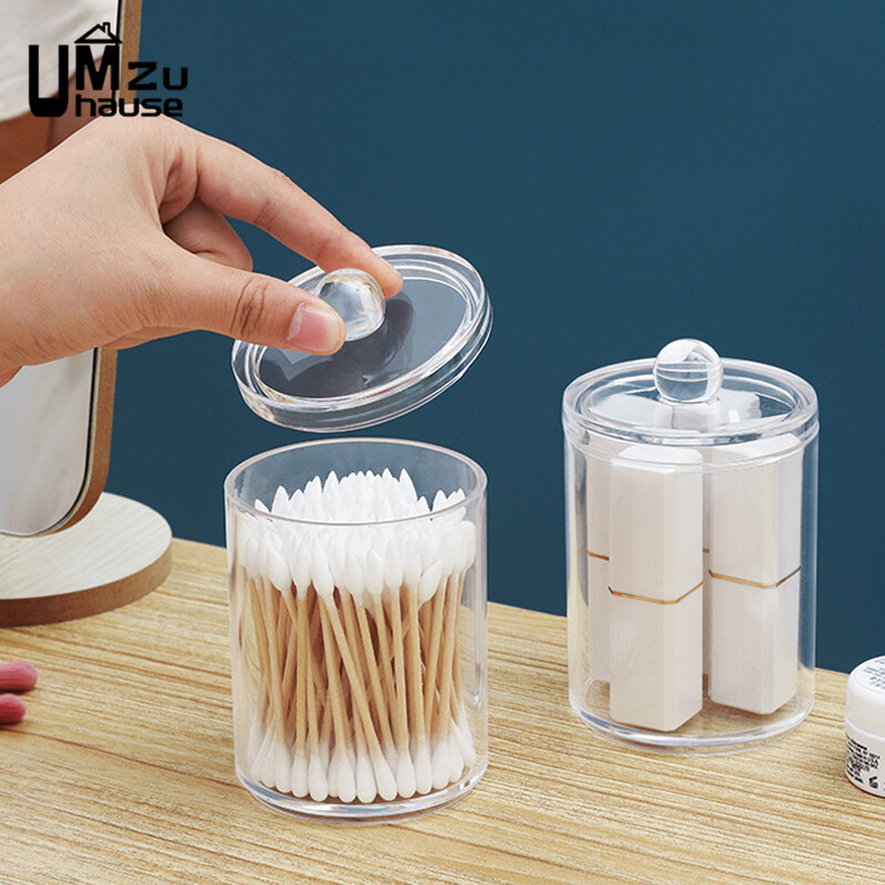 Tampoonid Meik Puuvillakarp Kosmeetikapadjad läbipaistev ümbris Hambaniidi jaoturi otsikute hoidik kaanega Vanity Vannitoa hoiustamisorganid