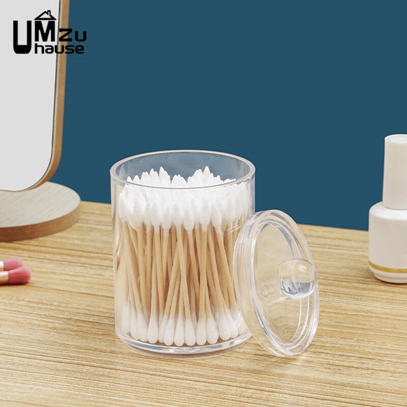 Tampoonid Meik Puuvillakarp Kosmeetikapadjad läbipaistev ümbris Hambaniidi jaoturi otsikute hoidik kaanega Vanity Vannitoa hoiustamisorganid