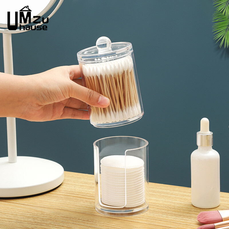 Tampoonid Meik Puuvillakarp Kosmeetikapadjad läbipaistev ümbris Hambaniidi jaoturi otsikute hoidik kaanega Vanity Vannitoa hoiustamisorganid