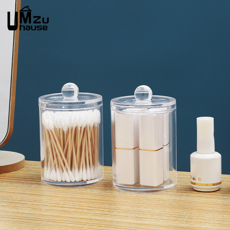 Tampoonid Meik Puuvillakarp Kosmeetikapadjad läbipaistev ümbris Hambaniidi jaoturi otsikute hoidik kaanega Vanity Vannitoa hoiustamisorganid