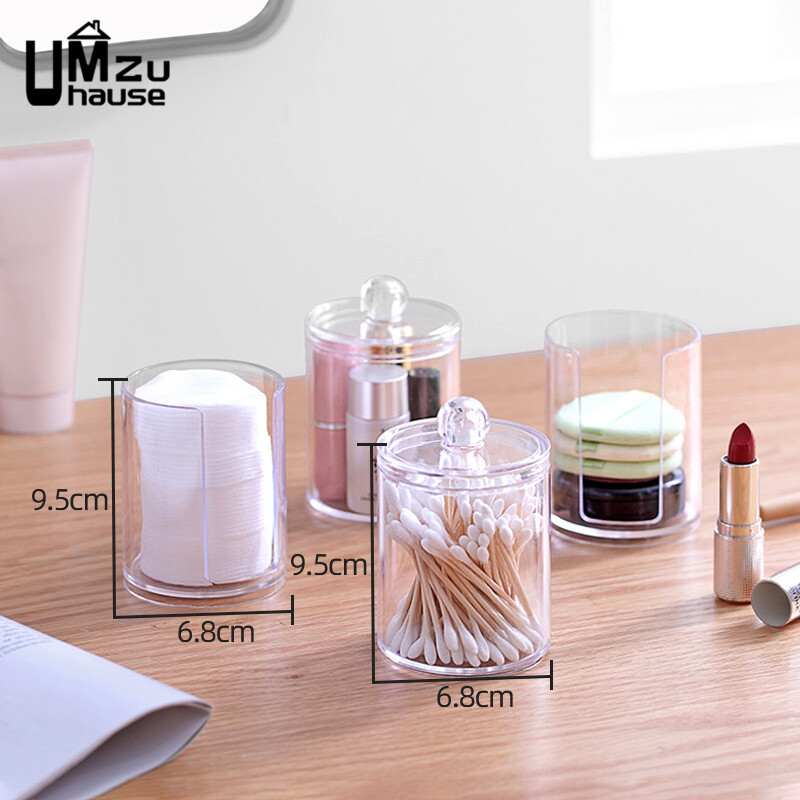 Tampoonid Meik Puuvillakarp Kosmeetikapadjad läbipaistev ümbris Hambaniidi jaoturi otsikute hoidik kaanega Vanity Vannitoa hoiustamisorganid
