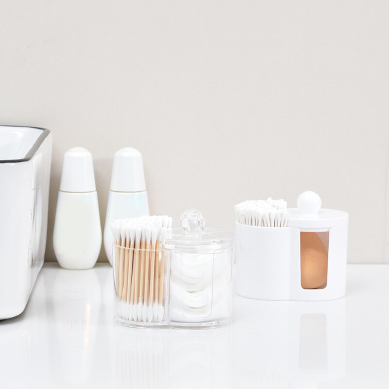 Βαμβακερό στρογγυλό μαξιλαράκι Powder Puff Storage Box Home Βαμβακερή μπατονέτα Κουτί μακιγιάζ Αδιάβροχο φορητό, ανθεκτικό βάζο μπάνιου