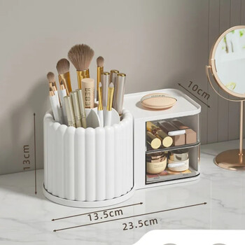 Makeup Storage Organizer Θήκη βιτρίνας καλλυντικών με θήκη πινέλου Desk Organizer for Vanity Cosmetic Storage Box Θήκη κραγιόν