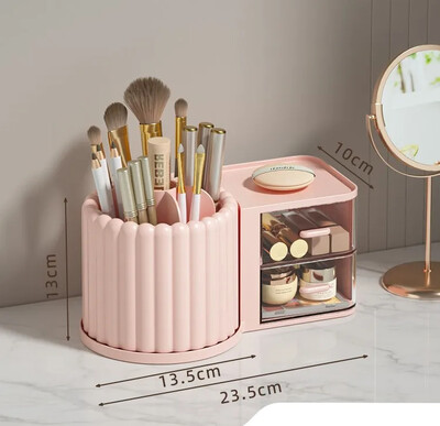 Makeup Storage Organizer Θήκη βιτρίνας καλλυντικών με θήκη πινέλου Desk Organizer for Vanity Cosmetic Storage Box Θήκη κραγιόν