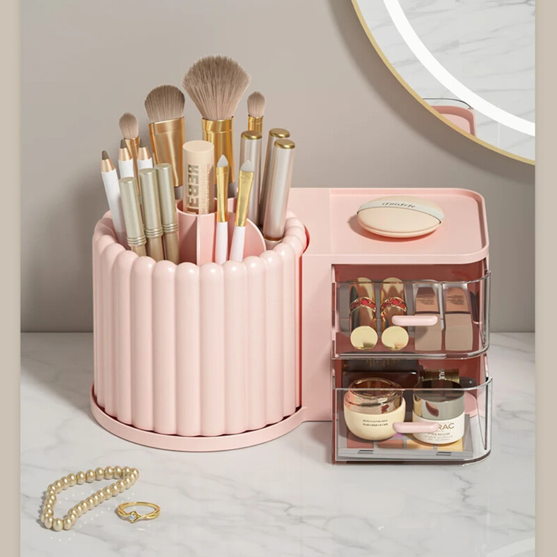 Makeup Storage Organizer Θήκη βιτρίνας καλλυντικών με θήκη πινέλου Desk Organizer for Vanity Cosmetic Storage Box Θήκη κραγιόν