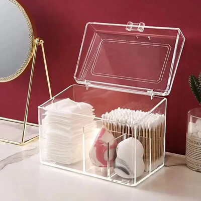 Organizator de machiaj din plastic rezistent la praf pentru tampoane de bumbac/tampoane/Blender de frumusețe Cutie de depozitare cu capac Ruj/Organizator lac de unghii