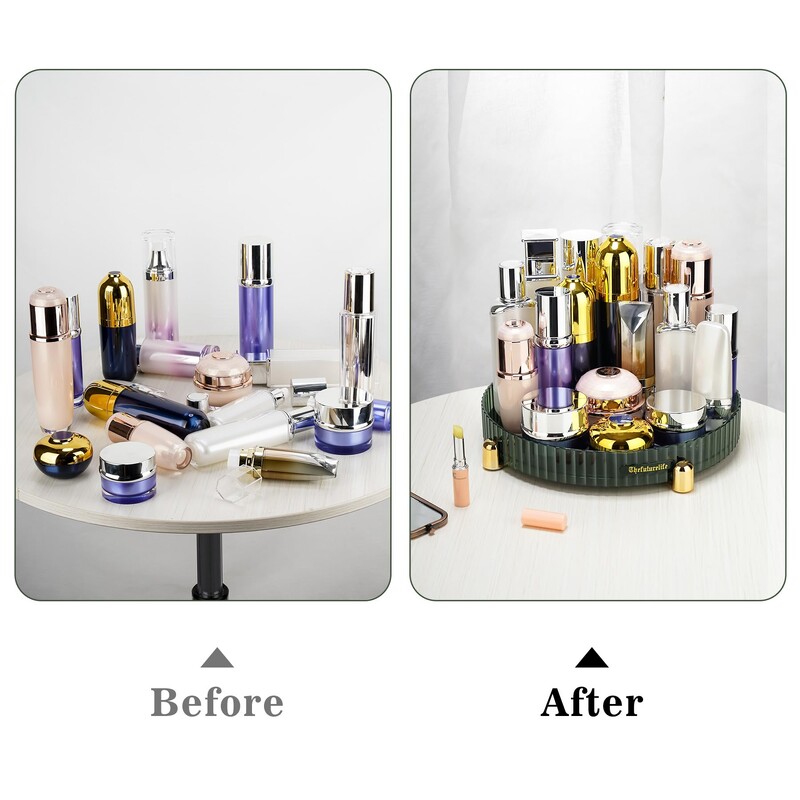Meigiparfüümi vahend, 360° pöörlev vanity hoiukarbi kandik, pöörlev kosmeetikavahend riidekambri vannitoa tööpinnale