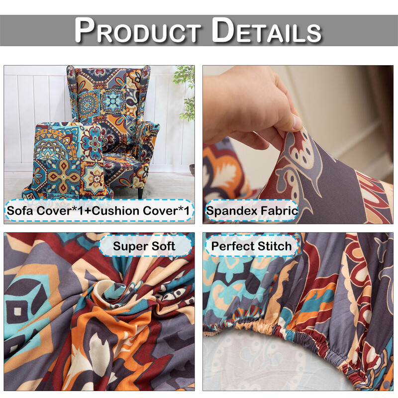 Stretch Wingback Sofa Slipcover Lilleprinteriga Tugitoolikaitse Diivani Tiibtooli katted Kaldus käega Kingi seljatoe katted