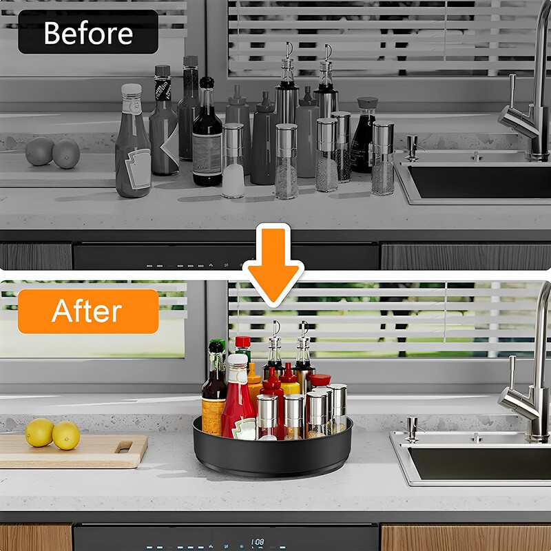 Слой от неръждаема стомана Грамофон Органайзер Многофункционален кухненски склад Декоративни тави Въртяща се поставка за подправки Кухненски аксесоари