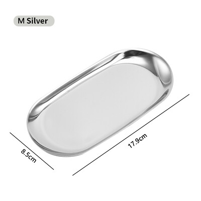 Tavă de depozitare bijuterii din oțel inoxidabil Depozitare cosmetică din metal Tort oval Tavă de desert cu fructe Farfurie pentru gustări Organizator de bucătărie Tavă cu nuci