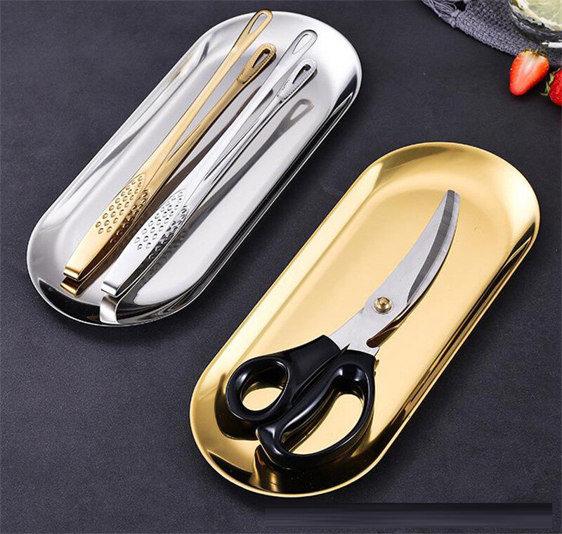 Tavă de depozitare bijuterii din oțel inoxidabil Depozitare cosmetică din metal Tort oval Tavă de desert cu fructe Farfurie pentru gustări Organizator de bucătărie Tavă cu nuci