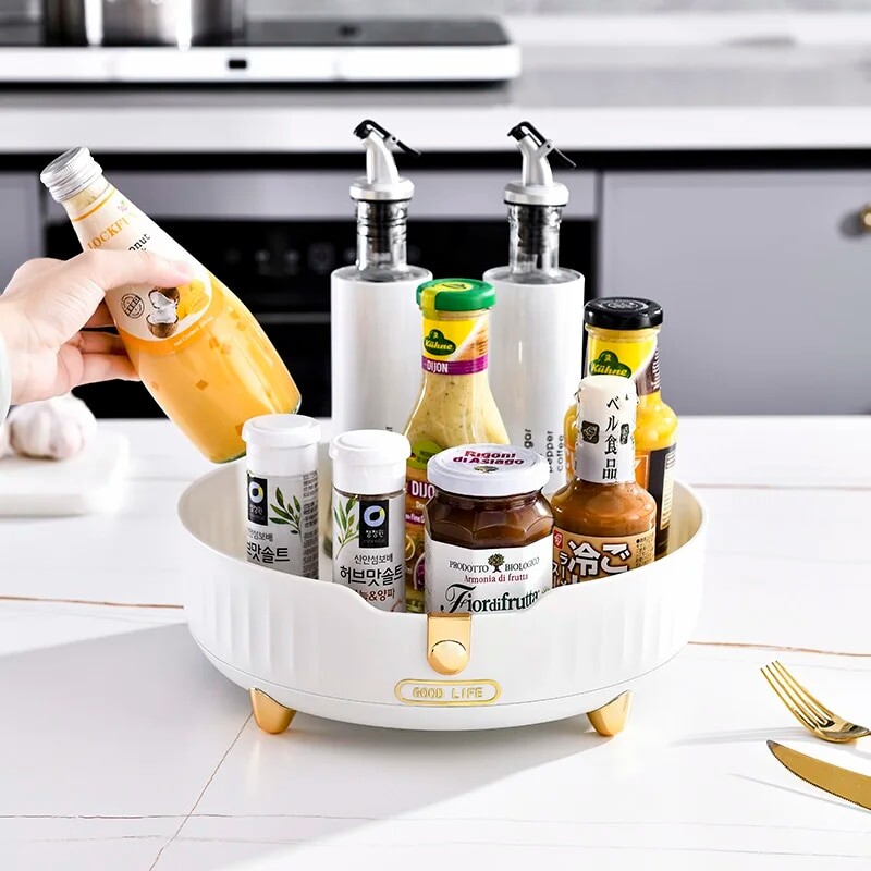 1 tk maitseaineriiulid, pööratav hoiualus, lauapealne soola-, kastme- ja äädikahoidik, multifunktsionaalne hoiurest