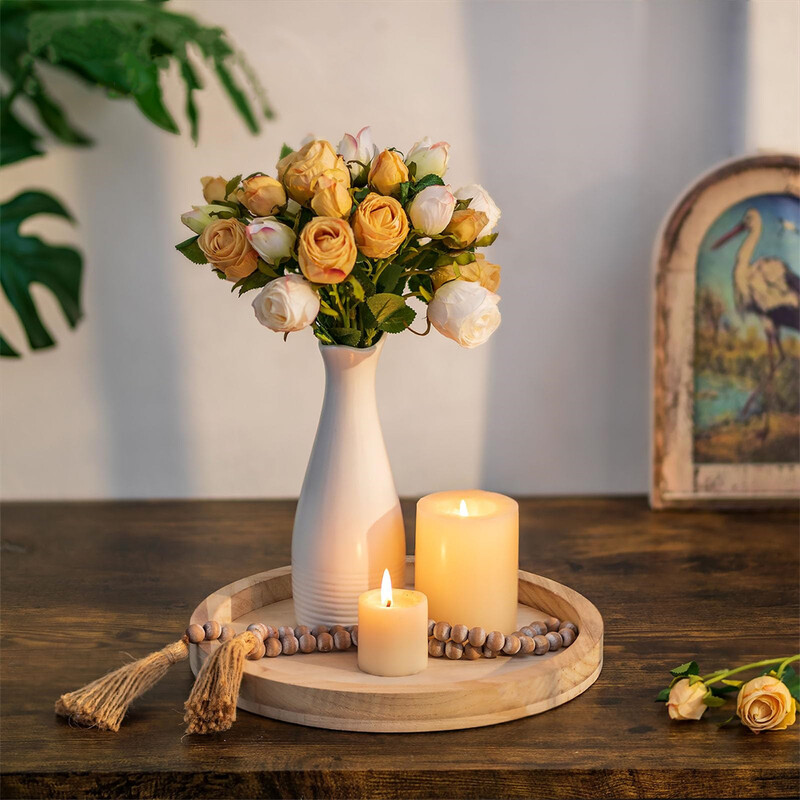 Dekoratiivne puidust serveerimisalus Maalähedane ümmargune puidust taldrik Vintage keskosa küünlahoidja kandik Köök töölaud Ottomani kandik