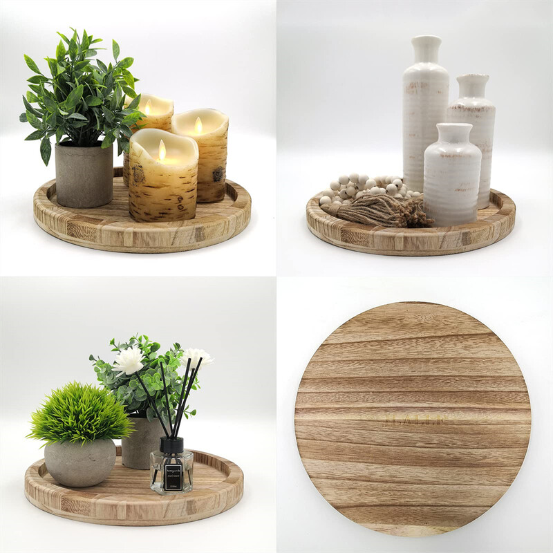 Dekoratiivne puidust serveerimisalus Maalähedane ümmargune puidust taldrik Vintage keskosa küünlahoidja kandik Köök töölaud Ottomani kandik