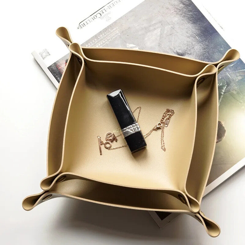 Põhjamaade nahast hoiukarp Laua ehete kosmeetikatoodete võtmehoidja korv Kokkupandav hoiukarbi laua korraldaja